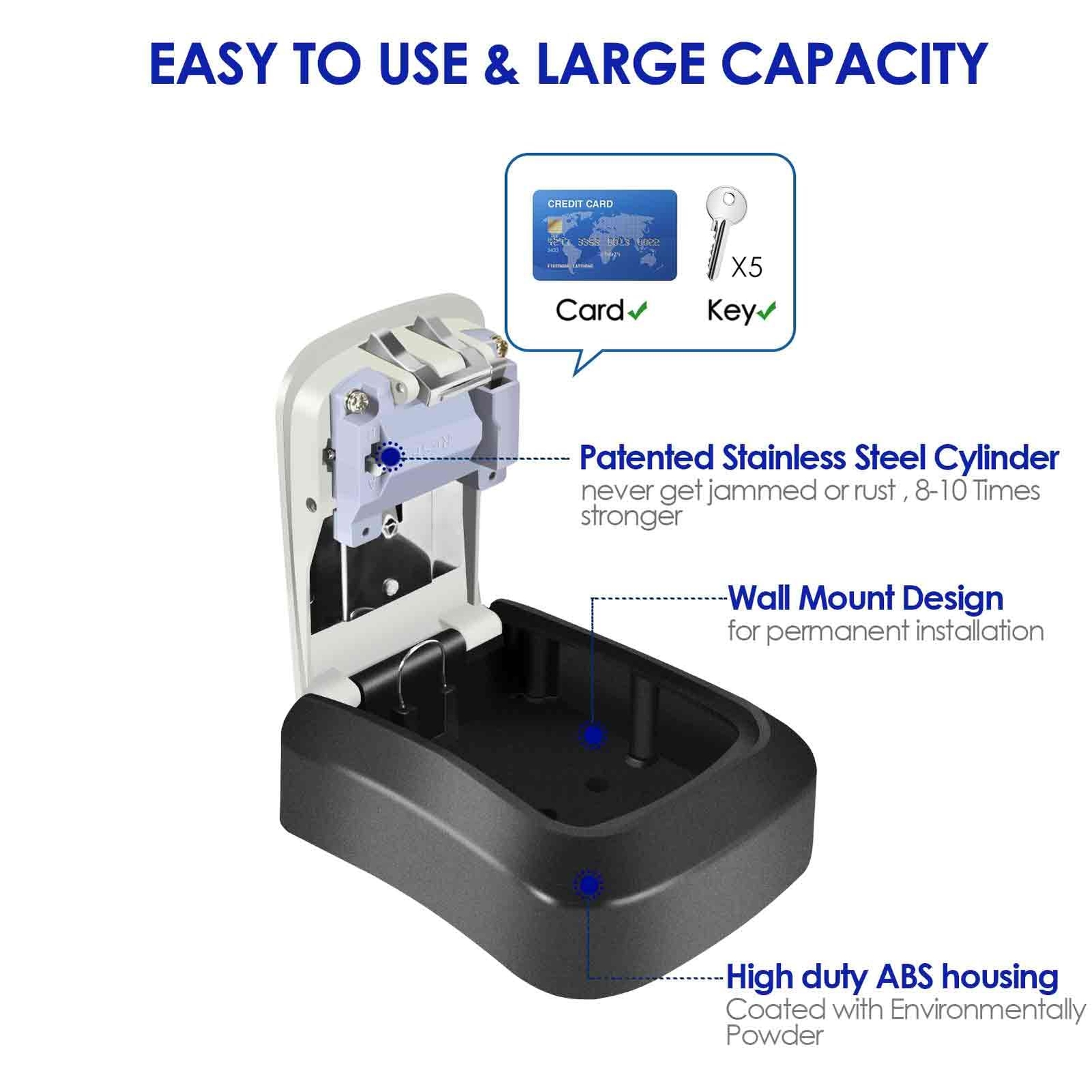 Waterproof Key Lock Box 4-Digit Combination Wall Mount Large Capacity Key Box