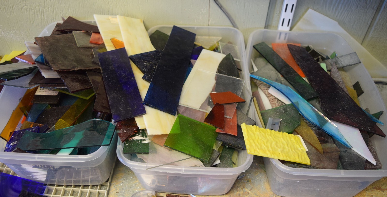 Stained glass scrap. Mixed colors and textures. 2.5 pounds. (stock photo)