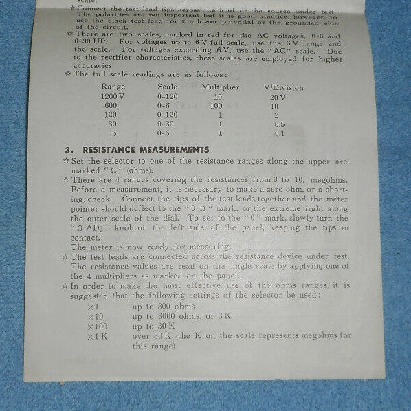 Vintage Micronta Multitester Instructions Only Schematic Diagram