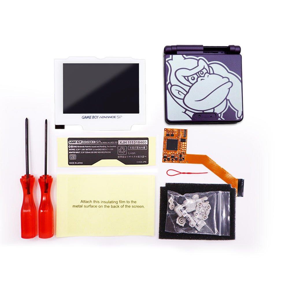 V2 IPS High Backlight Screen LCD Kit Pre-cut Shell White Lens For GBA SP Console