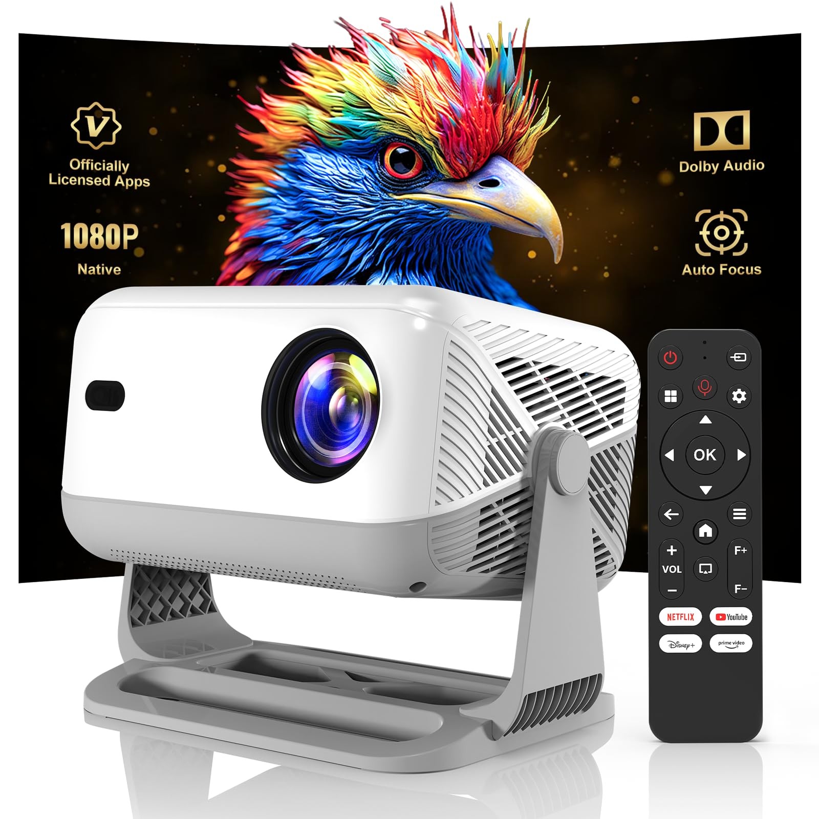 Compatible with Netflix Smart Projector Whale TV, Native 1080P F10