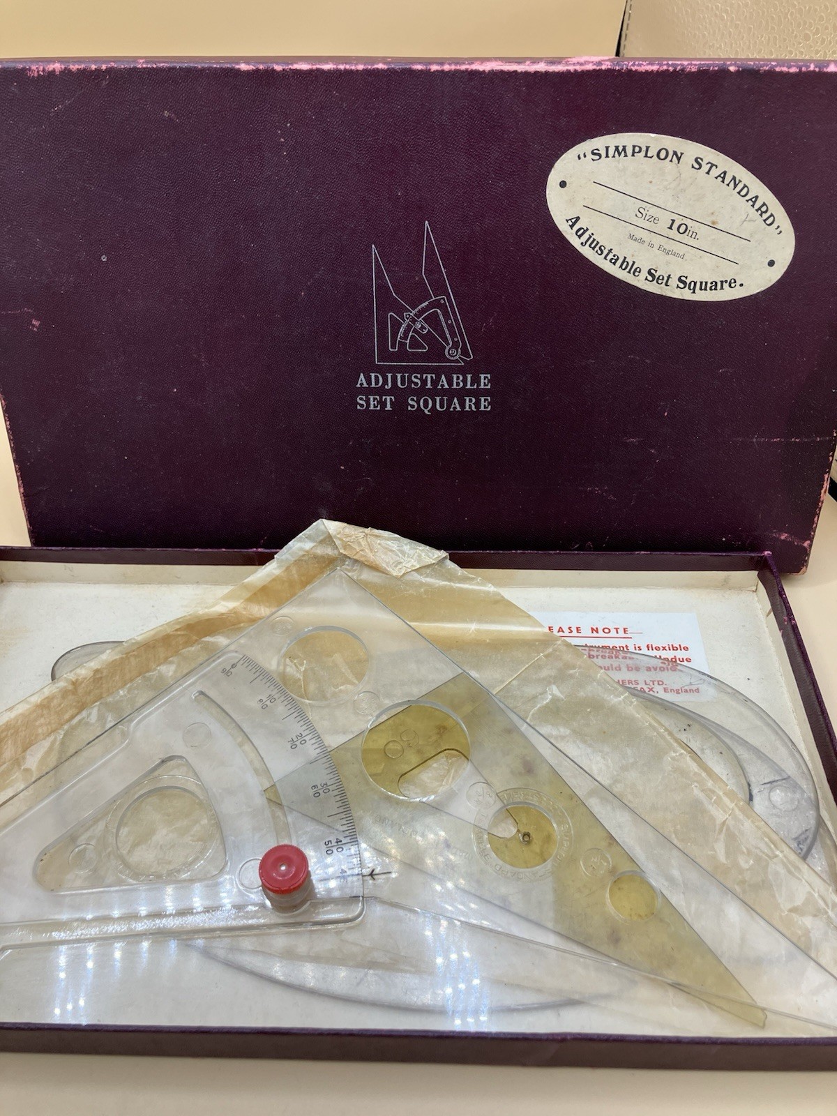 Vintage Simplon Adjustable Set Square & Parallel Rule Radius Gage Boxed Maths