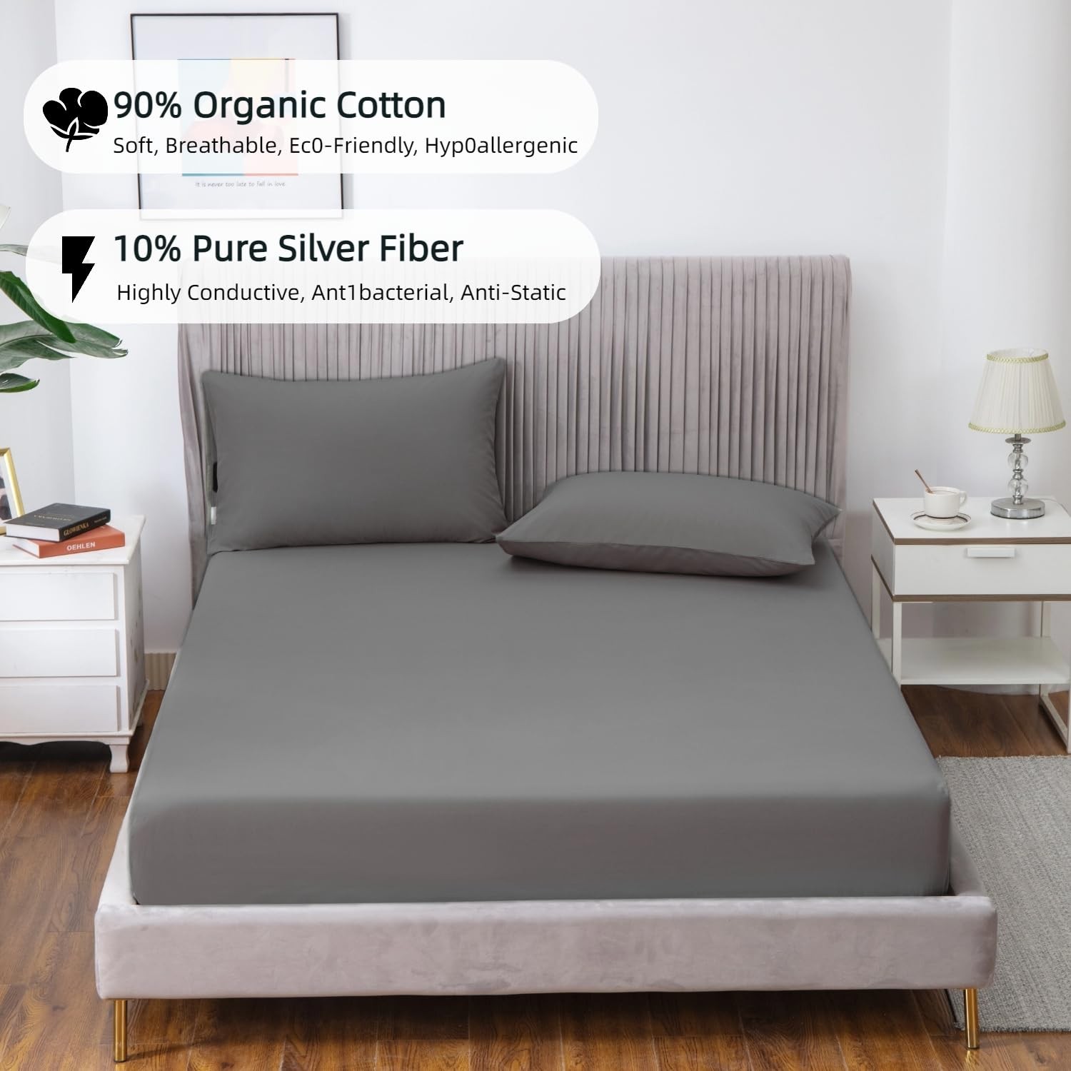 Grounding Sheets for Earthing Queen Size Grounding Fitted Bed Sheets with 15 ft