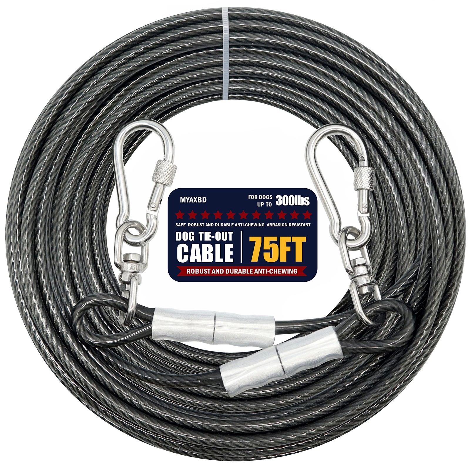 75FT Dog Tie Out Cable – Extra Long Heavy Duty Chew-Proof Lead for Medium & L...
