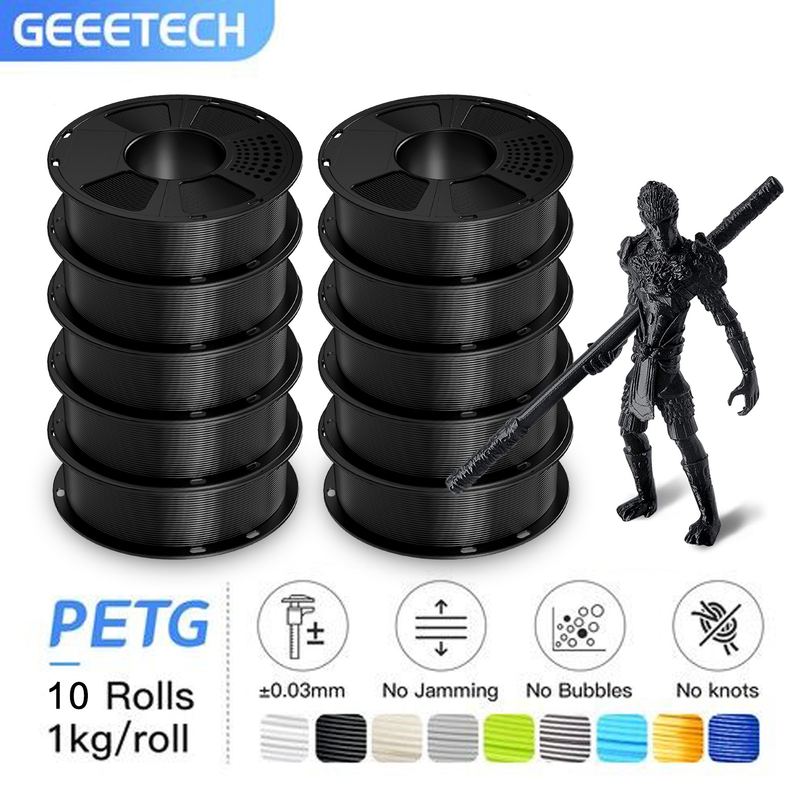 10KG GEEETECH PETG Black 3D Printer Filament 1.75mm 1KG/Roll 3D Consumables