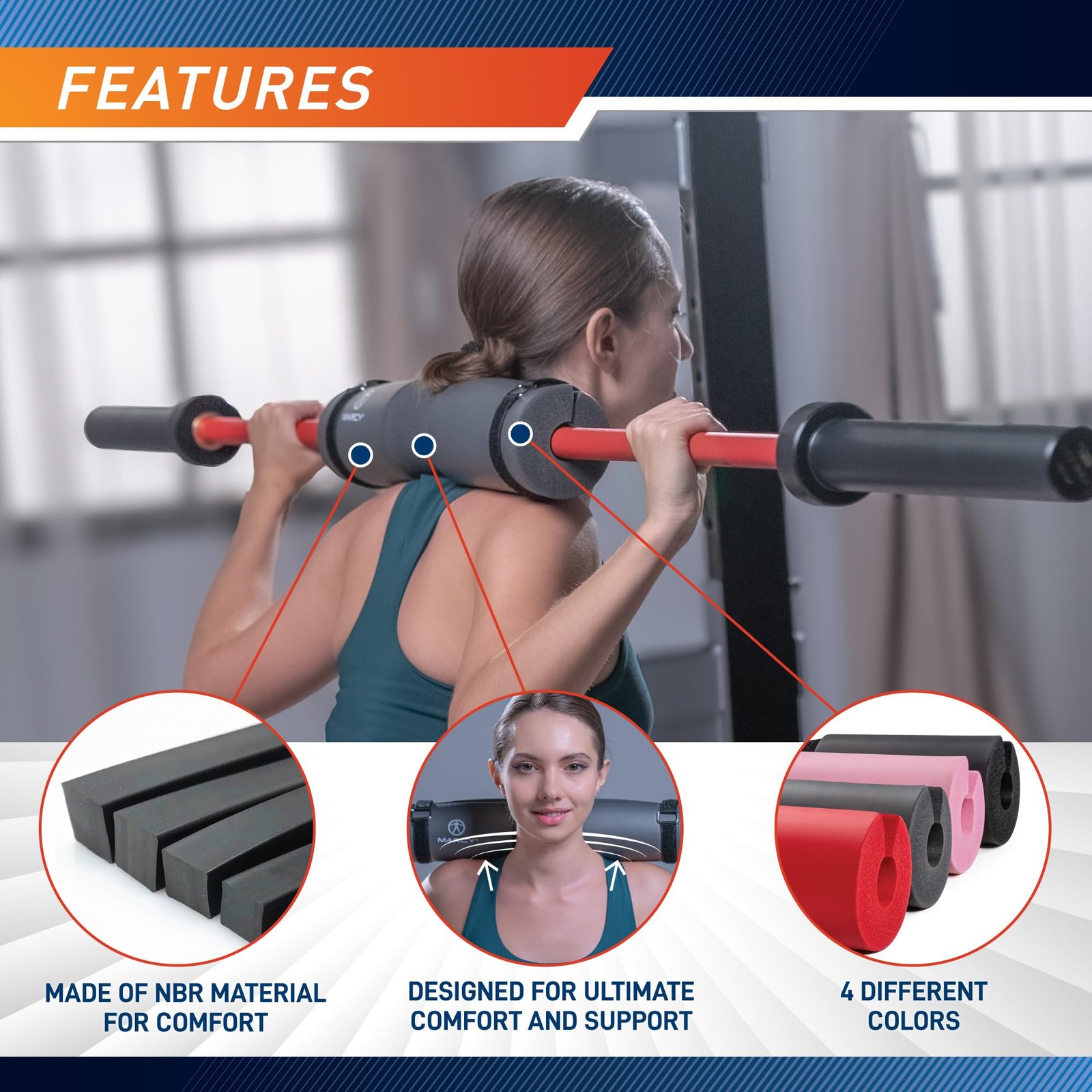 "Squat Pad for Weightlifting, Lunges & Hip Thrusts Comfortable Foam Cushion"