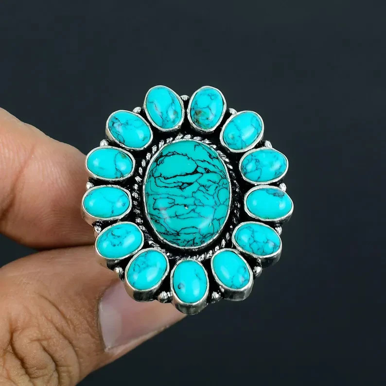 Sleeping Turquoise Ring 925 Sterling Silver Band& Statement Handmade All Size