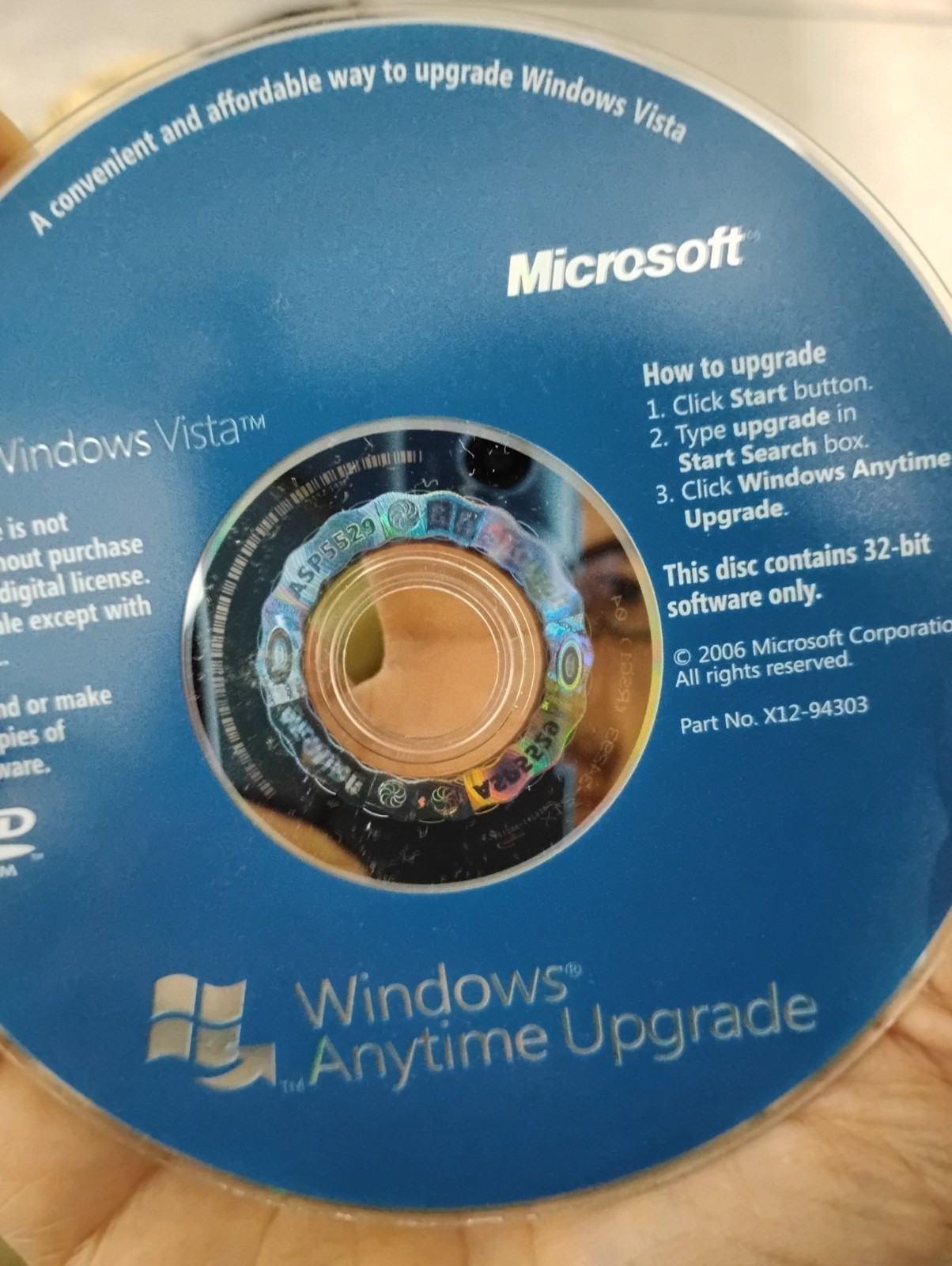 Microsoft Windows Vista Home Premium Upgrade 32-Bit DVD Key COA Academic