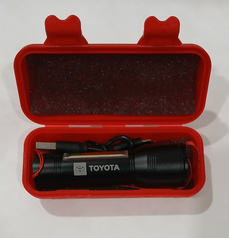 New TOYOTA 3.5" Black Pocket Flashlight Flash Light USB Cord with Red Case