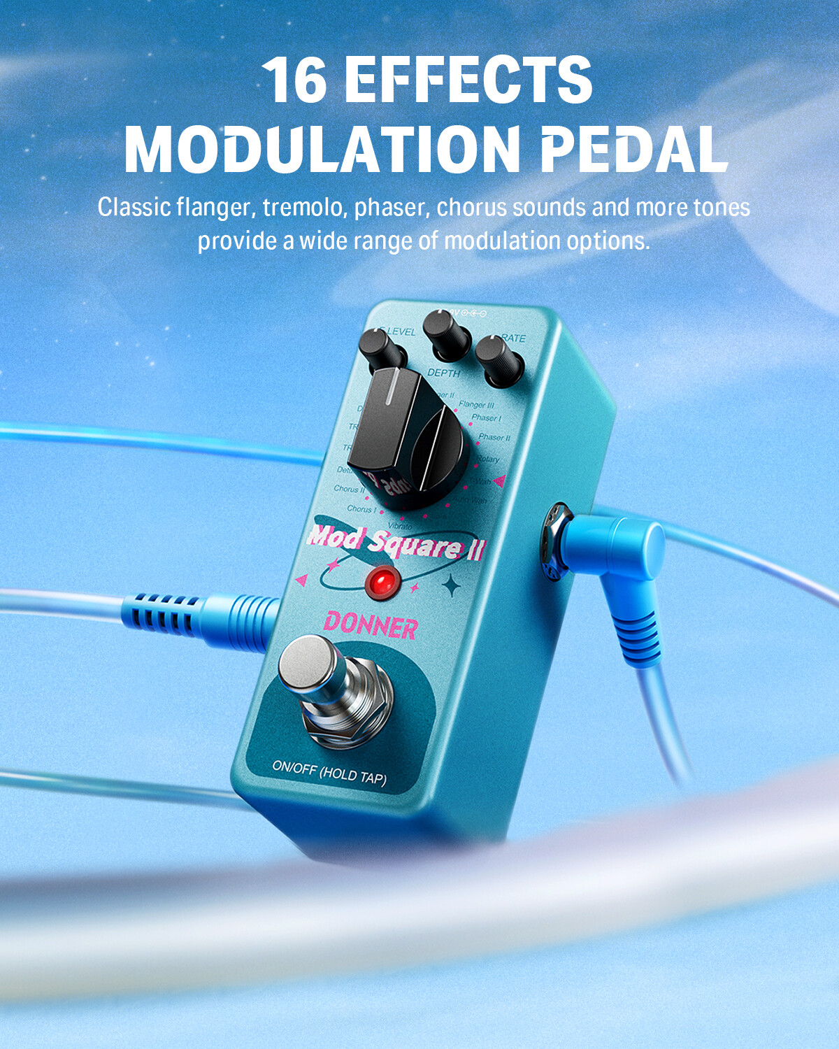 Donner Mod Square II Modulation Effects Pedal Chorus Phaser Tremolo Flanger Wah