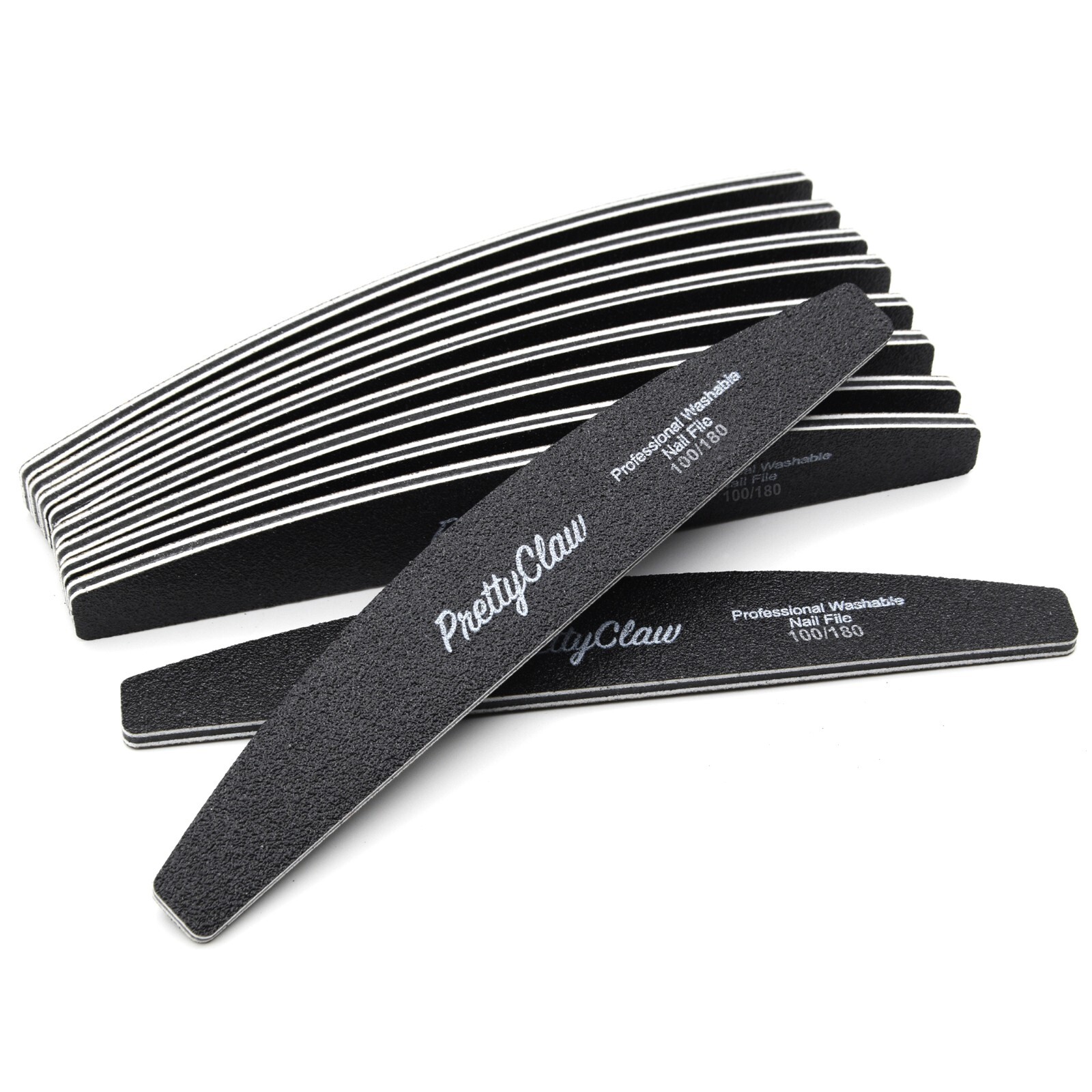 10pc Professional Nail Files Acrylic Nail File Half Moon Black File 100/180 Grit