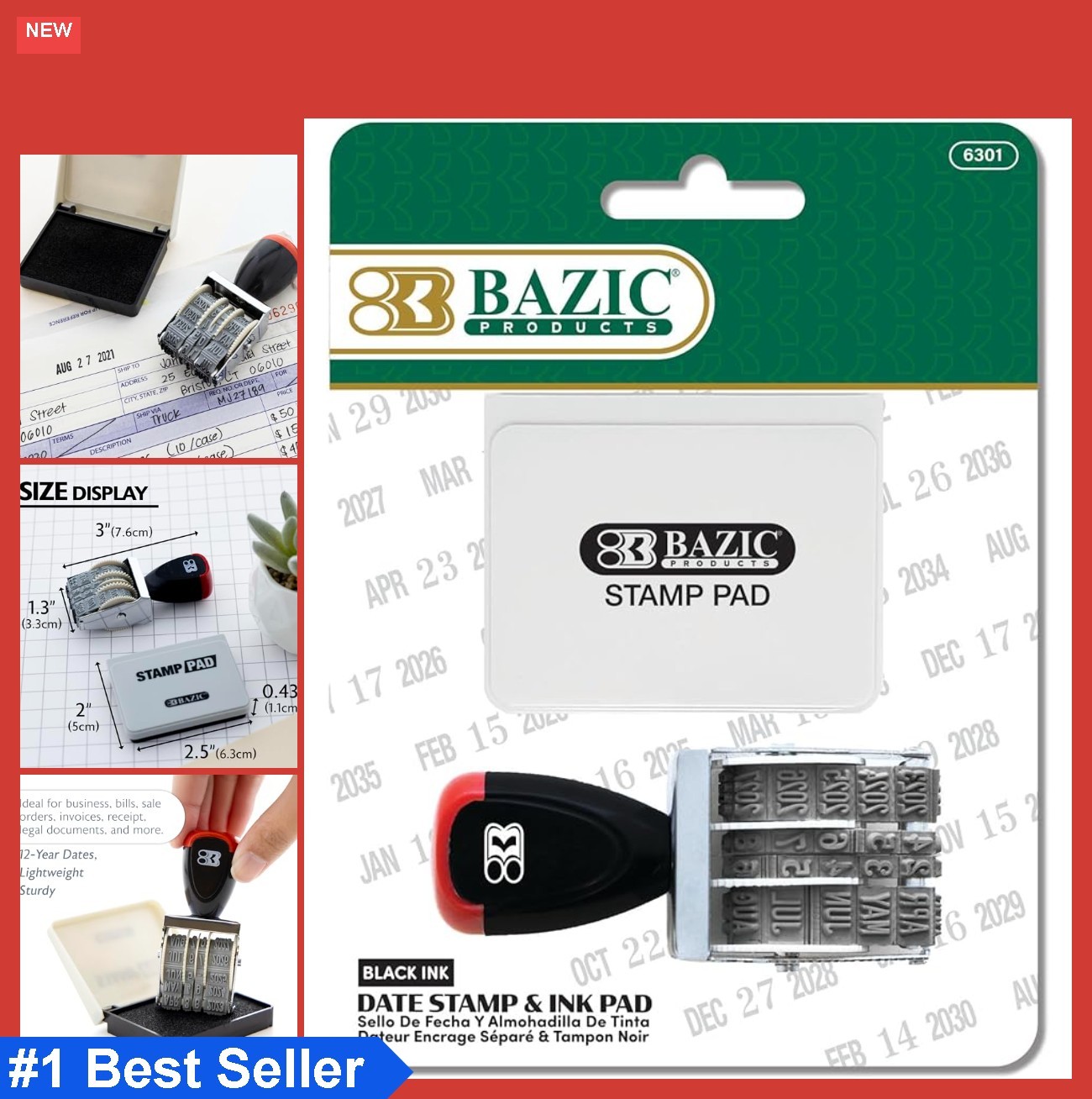 Date Stamp Rotating Band Black Ink Pad for Office Invoices Files Papers