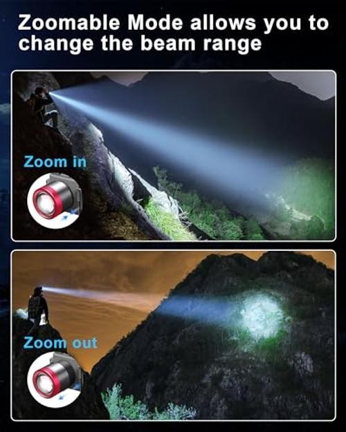 LED Rechargeable Headlamp - Super Bright - 3 Modes Zoomable Head Zoomable Light