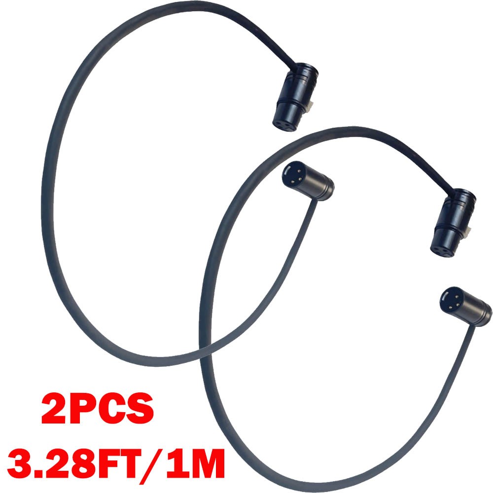 2PC 1M Low-Profile Right-Angle 3 Pins XLR Male to Female Adjustable-Angle Cable