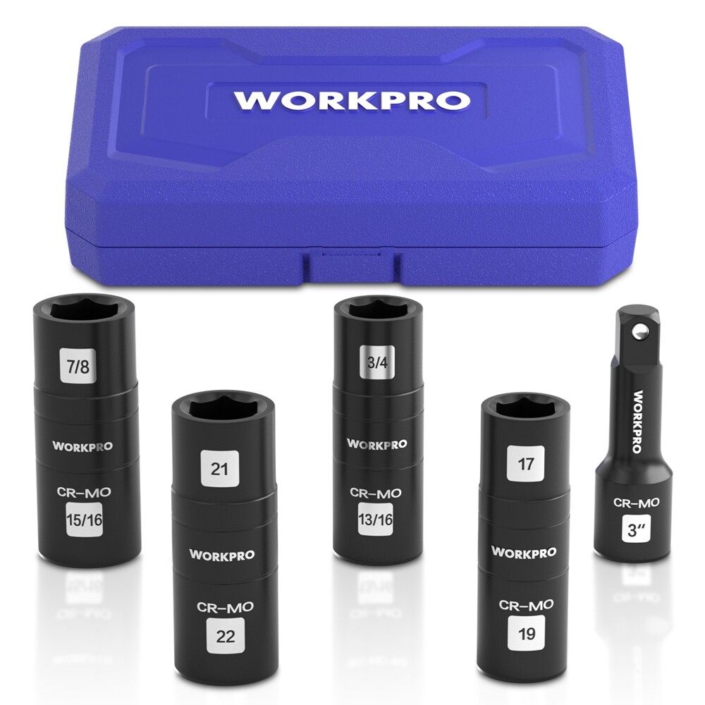 WORKPRO 5PC Impact Socket Set 1/2" Dr Lug Nut Wheel 3" Extension Bar Flip Socket