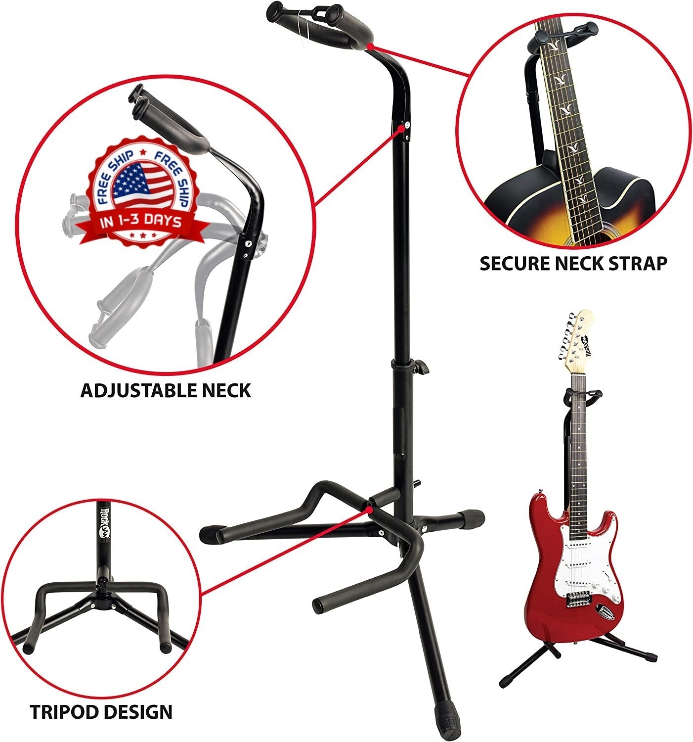 Sooporte universal para guitarra acústica clásica eléctrica plegable music negro