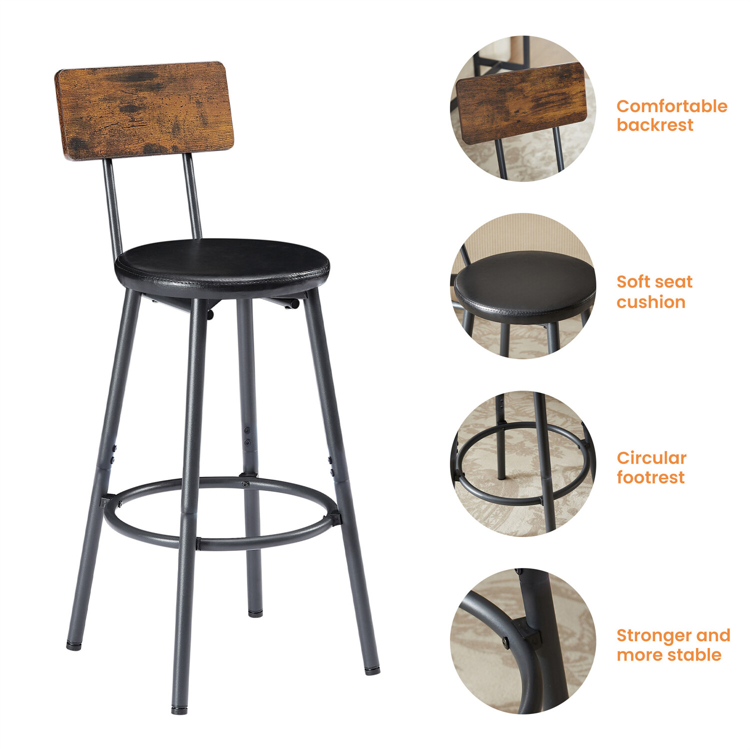 4 Piece Bar Table Set Counter Height Kitchen Pub Table w/ 3 Bar Stools Brown US