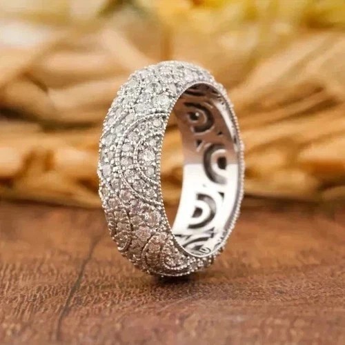 Round Cut Simulated Diamond Women's Eternity Band Ring In 14K White Gold Plated