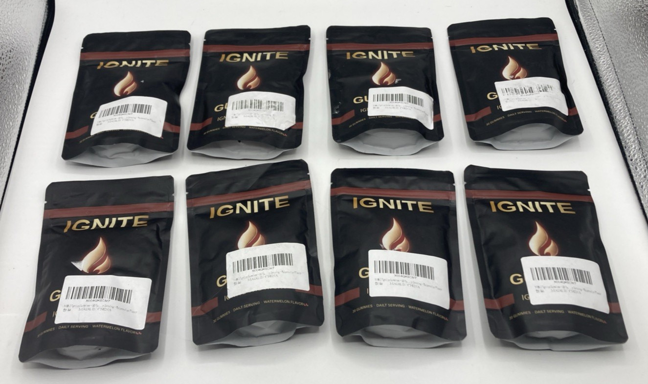 Lot of 8 Ignite Gummies 30 Servings Energy Juicy Flavor Real Results Exp 07/27