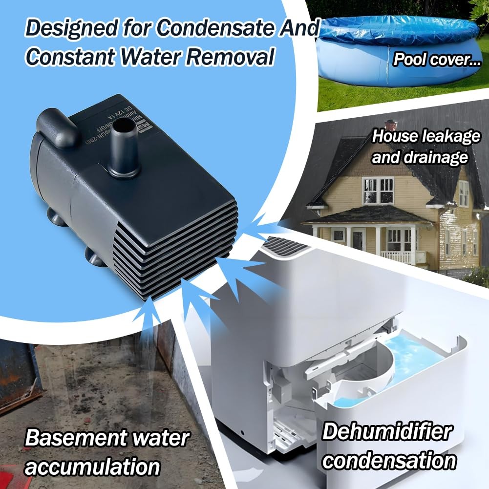 Automatic Small Sump Pump with Water Sensor, 5 FT Lift 5 / 55 GPH, Black