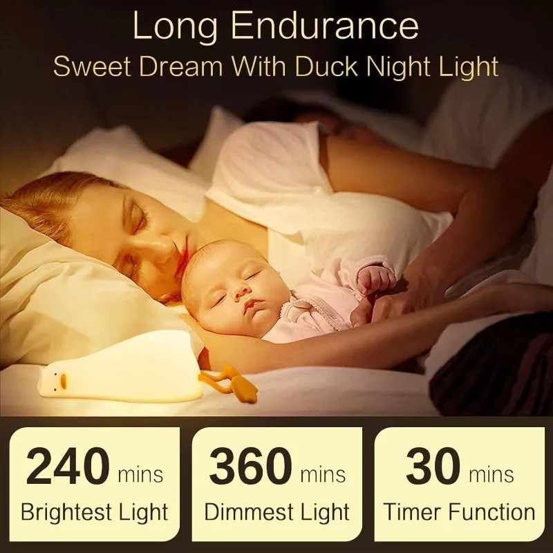 LED Duck Lamp Cute Squishy Dimmable Silicone Bedside Light with Touch Control