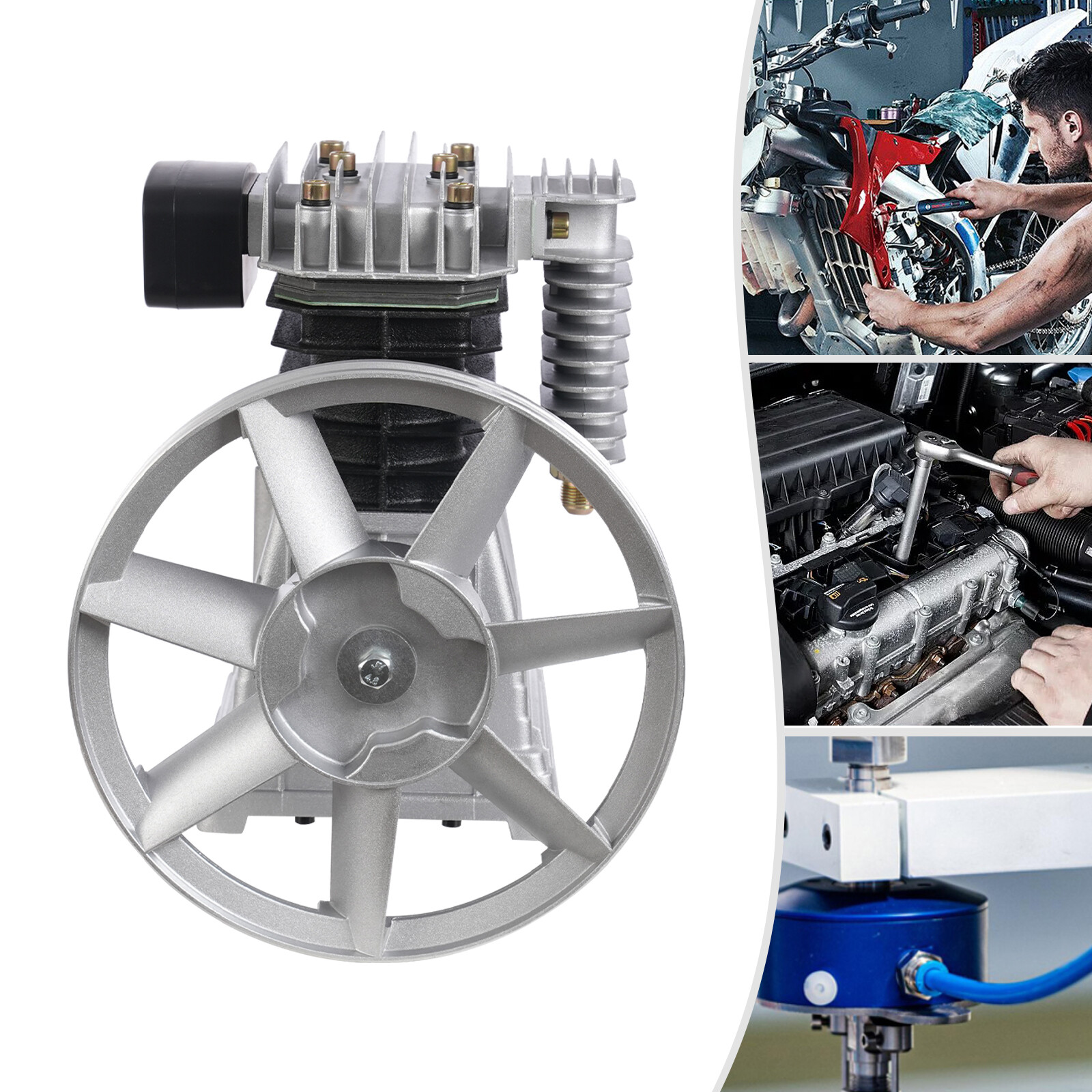 Piston 3HP Air Compressor Head Pump Motor Twin Cylinder Oil-lubricated 2.2KW