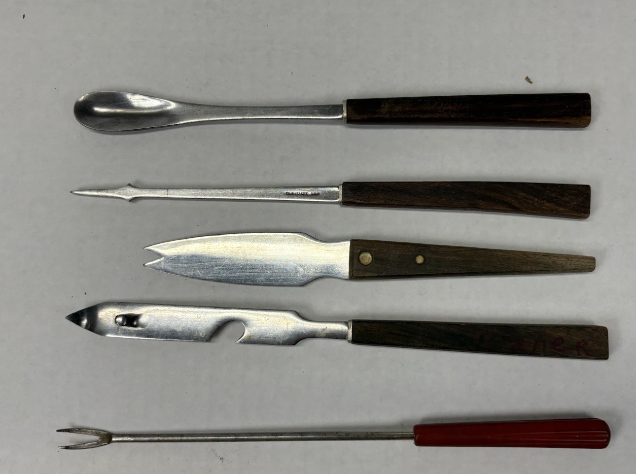 Vintage MCM 5 Piece Cheese Cutlery Set with Wood Handles Made in Japan FREE SHIP