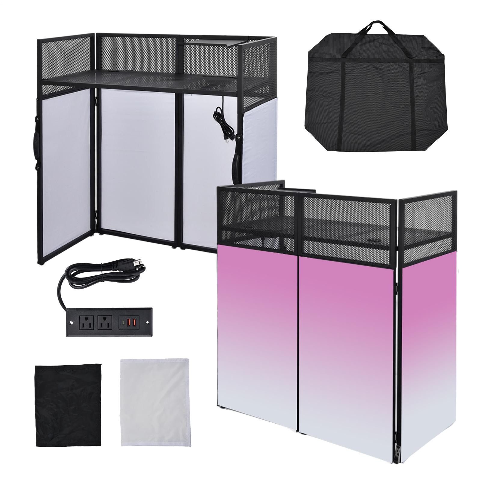 Portable DJ Facade Booth DJ Table Stand Booth With White & Black Scrim for Party