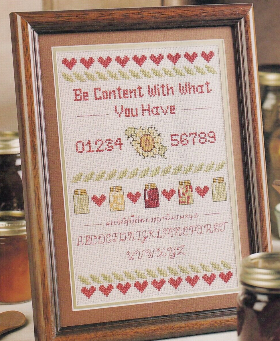 Cross Stitch Sampler Pattern CONTENTMENT Content w What You Have Kitchen Jars