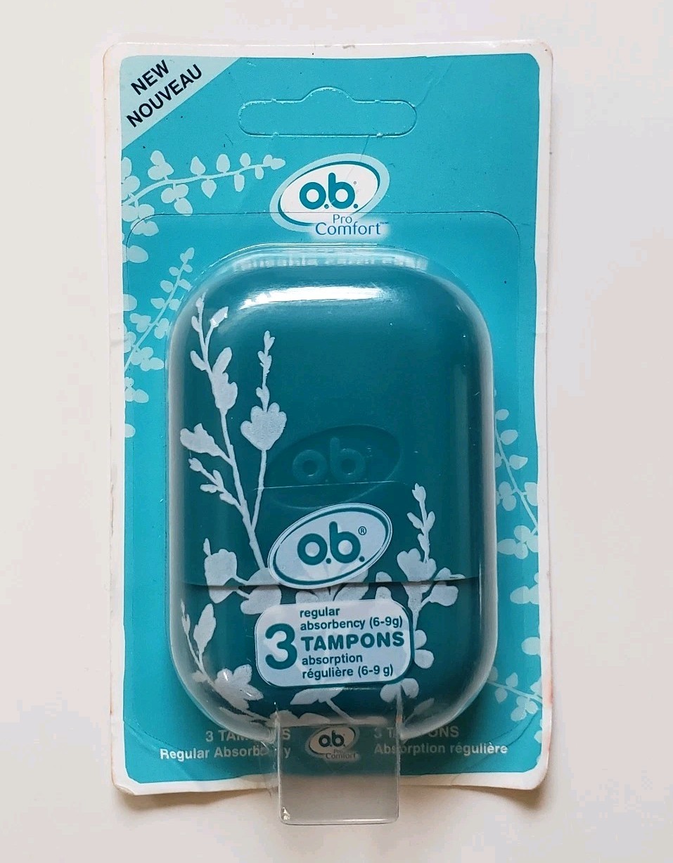 O.B. Pro Comfort Reusable Carry Case Teal with Flowers and 3 Regular Tampons