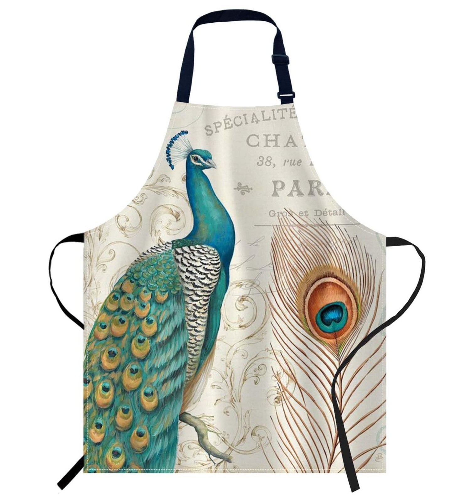 oFloral Peacock with Feather and letter Apron Unisex Adjustable Bib Apron Coo...