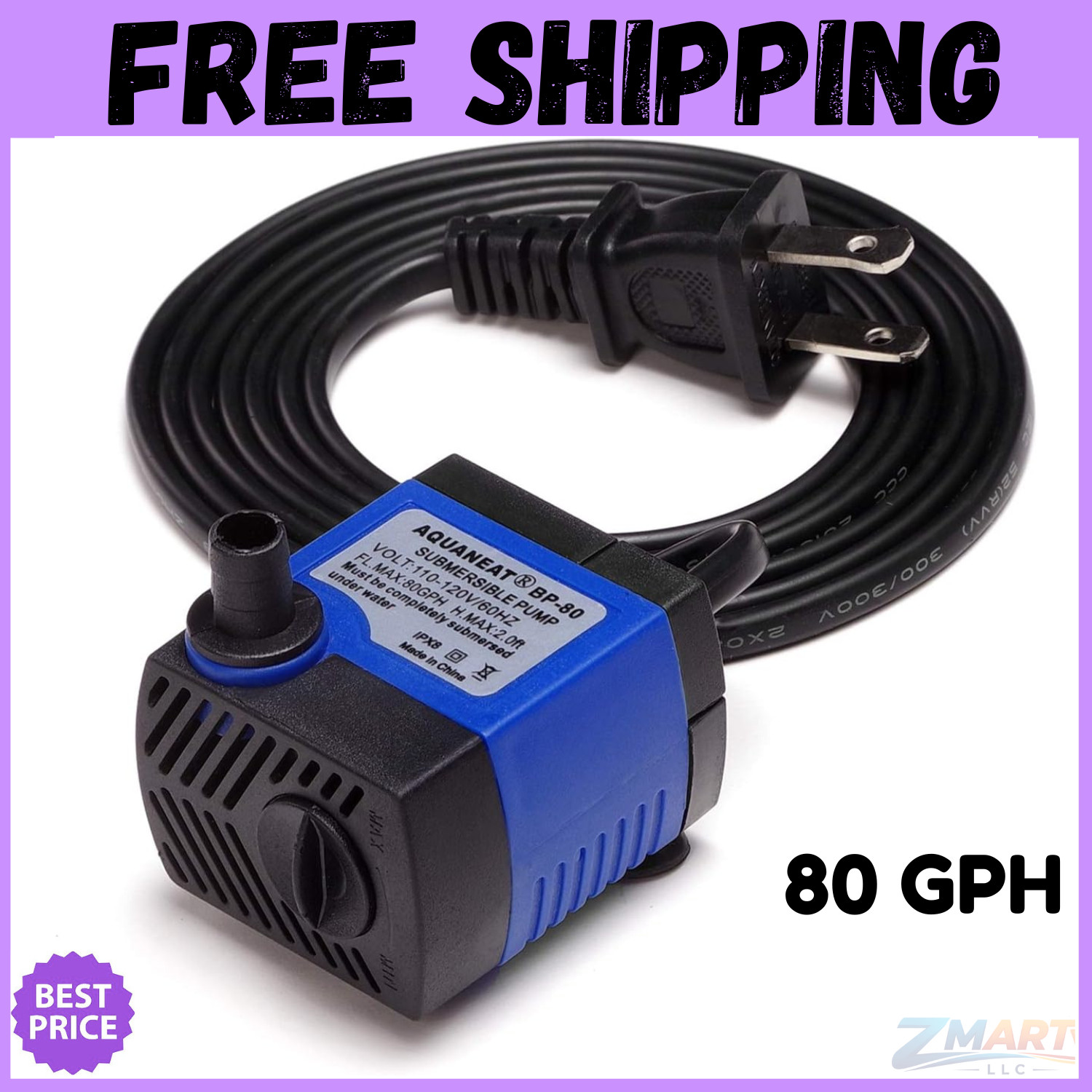 Aquaneat Submersible Water Pump, 80gph Fountain Pump, Small Water Pump, Aquarium