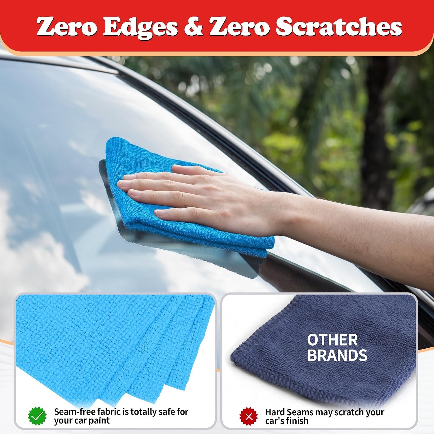 Microfiber Car Cleaning Rags, 24-Piece Set - Durable & Machine Washable