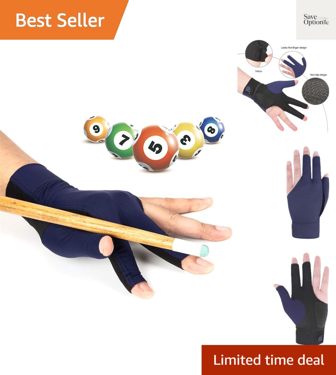 Quick-Dry Breathable Billiard Glove for Left Bridge Hand Professional 3 Finge...