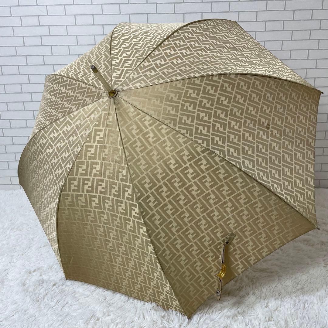 Fendi Zucca Umbrella Gold Beige Long Umbrella Authentic Used Vintage Rare