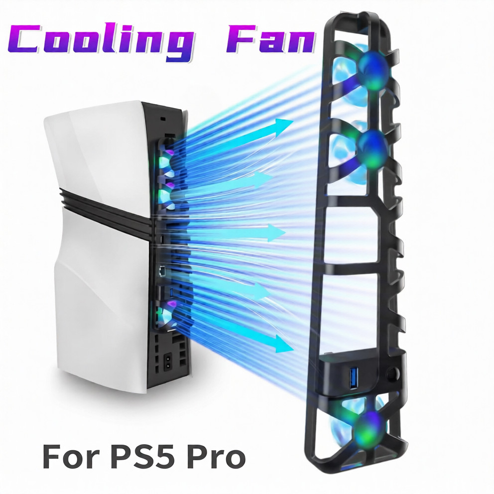 Cooling Fan for PS5 Pro Disc Digital Edition USB Cooler Blue LED Quiet External