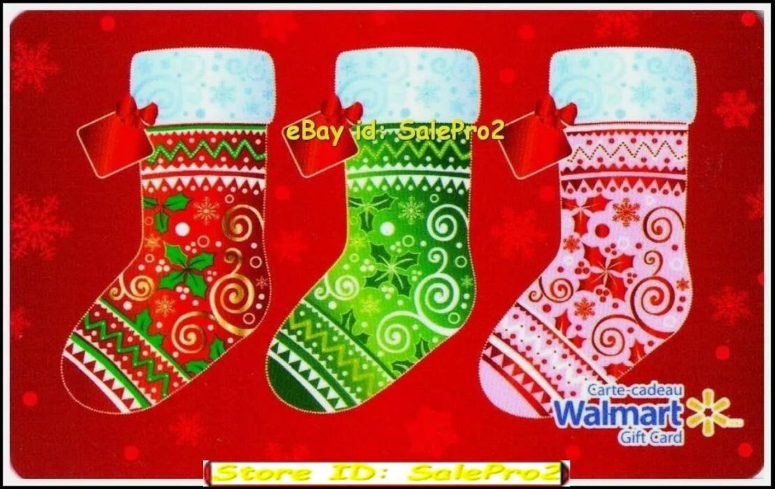 WALMART CHRISTMAS X-MAS RED GREEN PINK STOCKINGS RARE COLLECTIBLE GIFT CARD