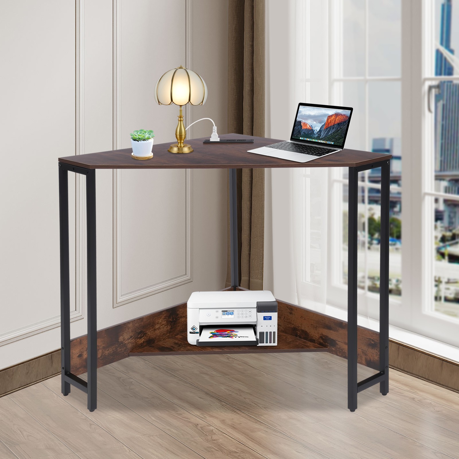 68*68*75cm Corner Desk, Small Desk with Outlets, Corner Table for Small Space
