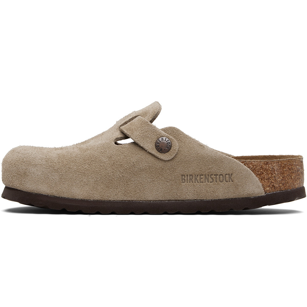 Birkenstock Boston Taupe Suede Leather Soft Footbed Clogs Unisex's Shoes