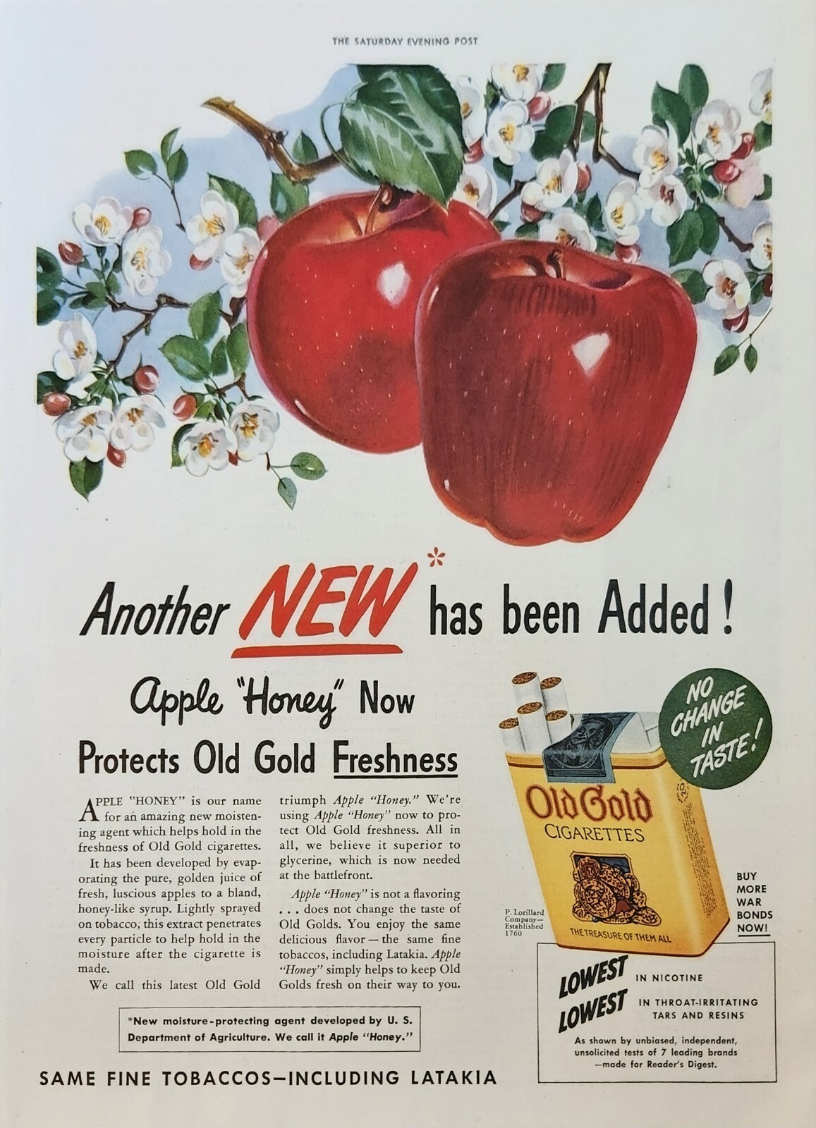 1943 Old Gold Cigarettes Vintage Ad Another new has been added apple honey
