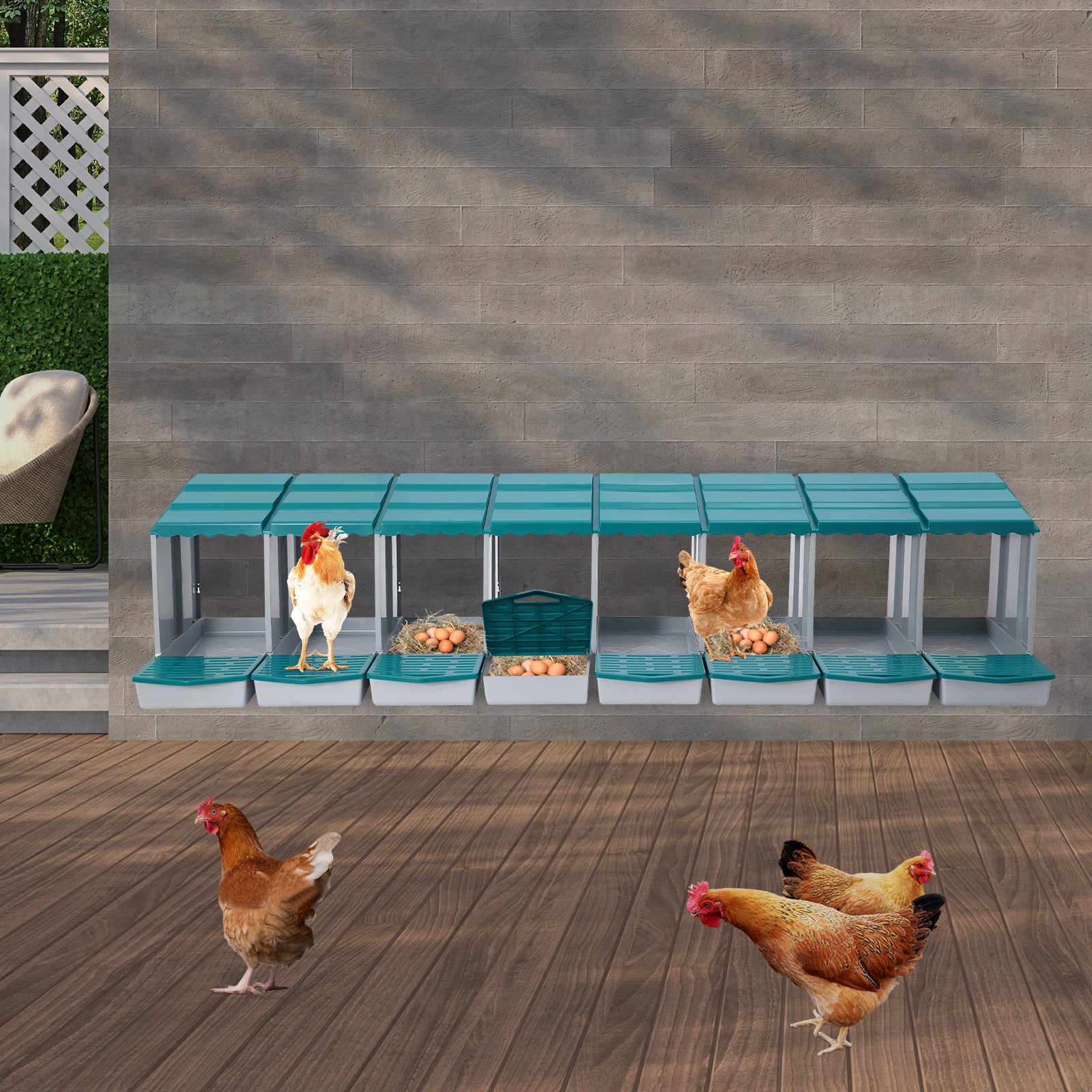 8-grid Green Chicken Nesting Box Chicken Eggs Laying Box with Egg Storage PP