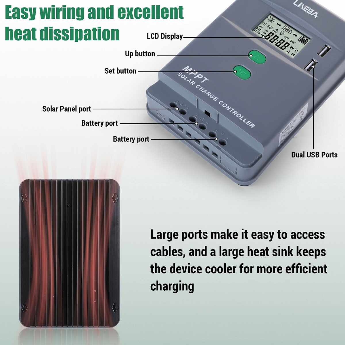 30A MPPT 12V 24V Solar Charge Controller with LCD Display Auto Regulator 2 USB