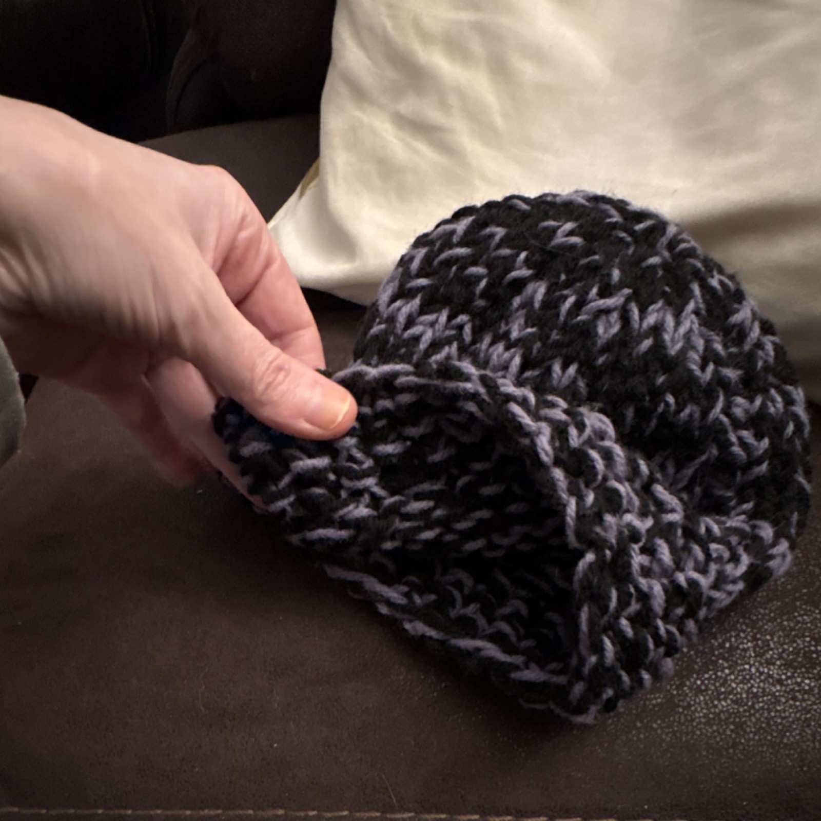 Handmade Chunky Knit Black and Grey Beanie Hat