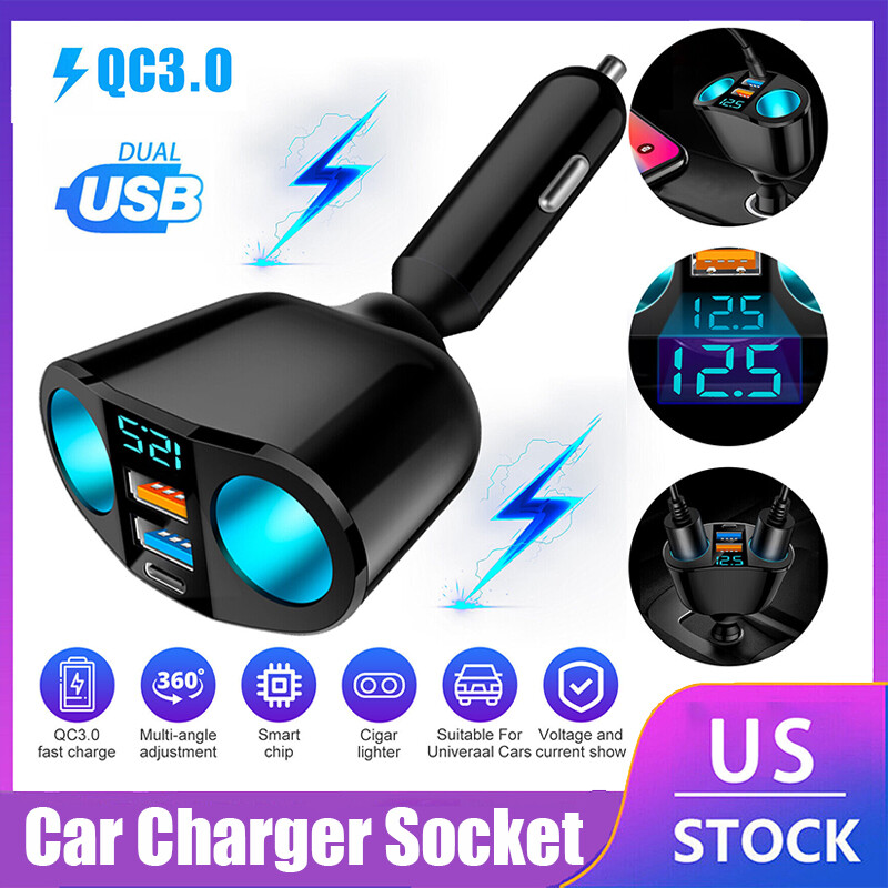 Dual USB Car Cigarette Lighter Socket Splitter Power Adapter Charger Outlet 12V
