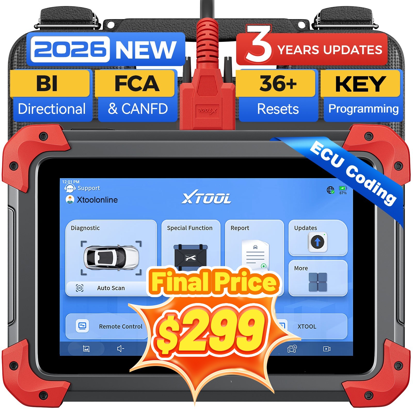 2026 XTOOL D7 Auto Bidirectional OBD2 Scanner Full System Diagnostic Tool Coding