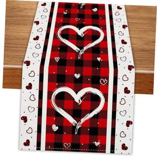 Love Hearts Valentines Day Table Runner 13x72 Inch Galentines Day San