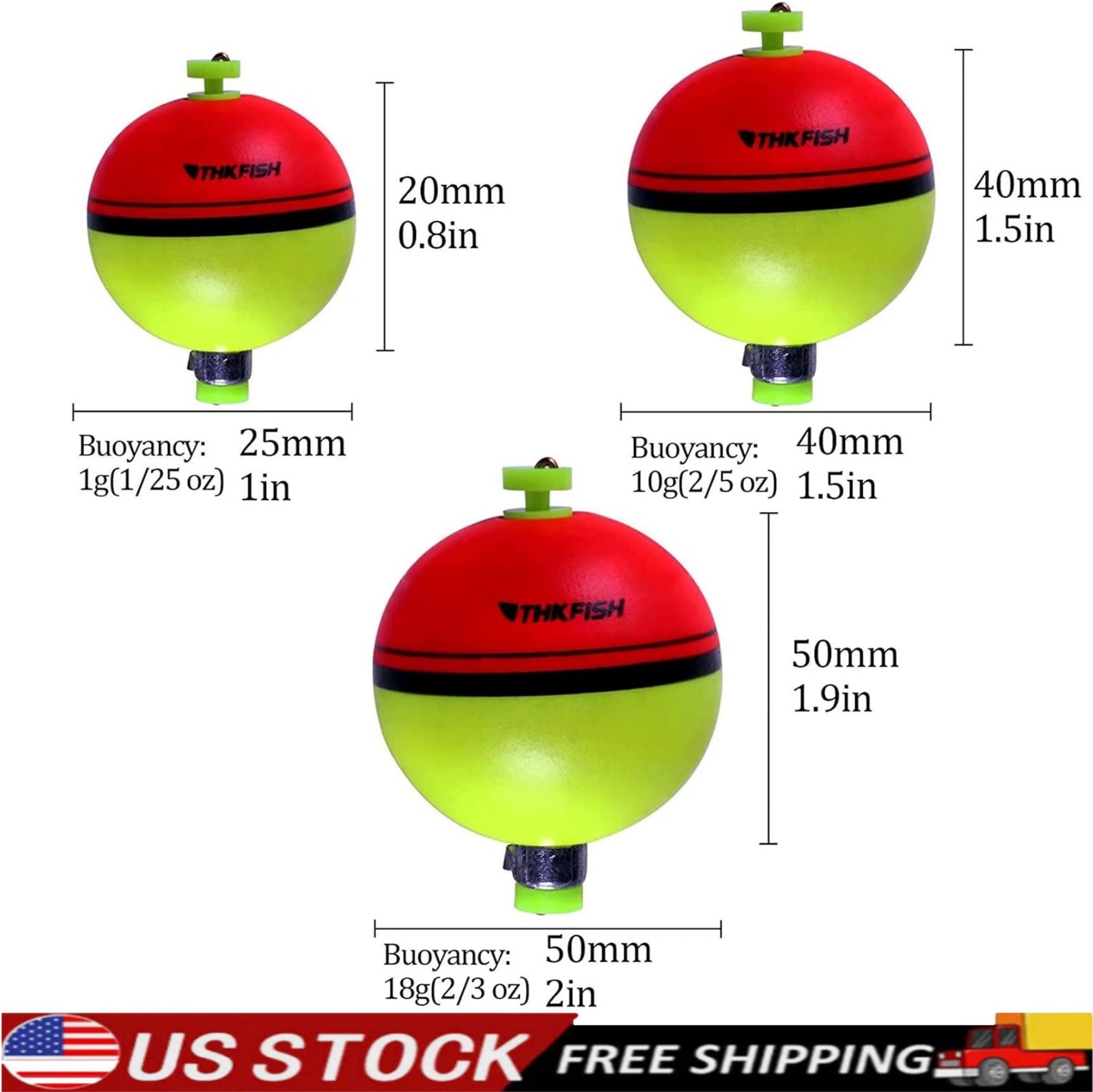 Fishing Floats, 5PCS Hard Fishing Bobber Round Floats Snap on Fishing Bobbers