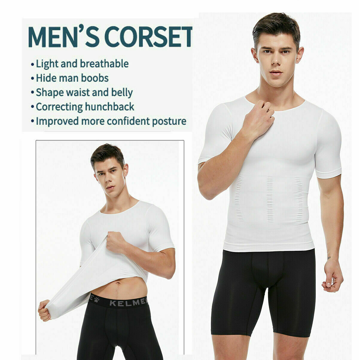 Men's Fashion Compression T-Shirt Body Shaper Crew Neck Muscle Workout Tank Top