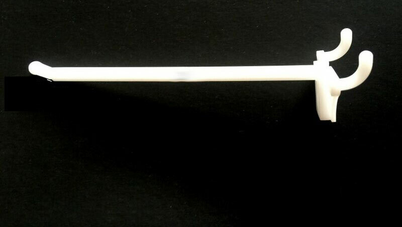 4 Inch Long White Plastic Pegboard Display Hooks 1/8" Thick Quantity 50