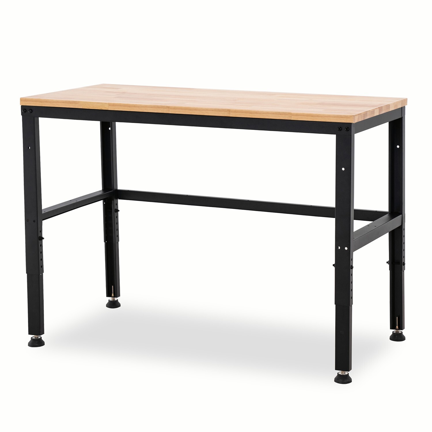 Mcombo 48" Adjustable Workbench with Oak Wood Top, Overall Steel Frame Worktable